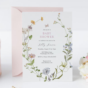 Invitation Baby shower de pré-papillon fleur sauvage