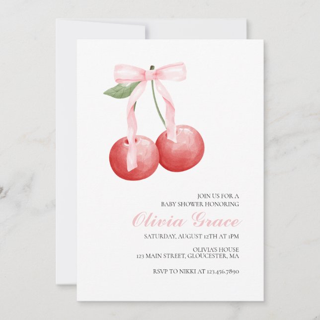 Invitation Baby shower de preppy en vichy cerise et rose (Devant)