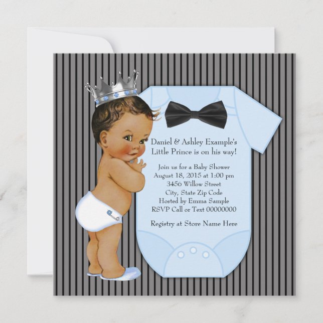 Invitation Baby shower de Prince Ethnic Black Blue (Devant)