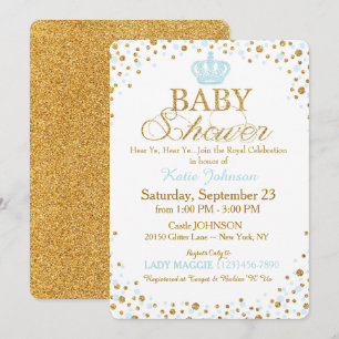 Invitation Baby shower de prince Gold Glitter Sprinkle