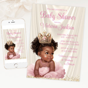 Invitation Baby shower de princesse africaine rose pâle
