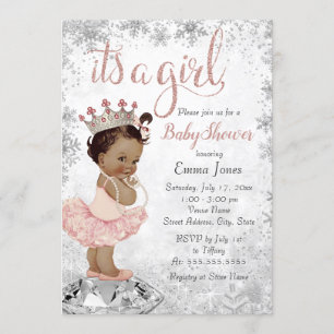 Invitation Baby shower de princesse afro-américaine en argent