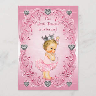 Invitation Baby shower de princesse Ballerina Diamond Hearts