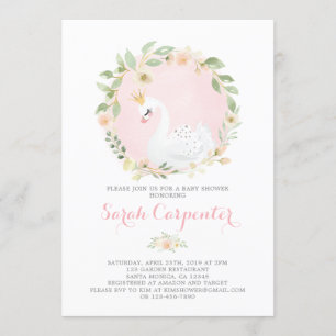 Invitation baby shower de princesse cygne rose et or