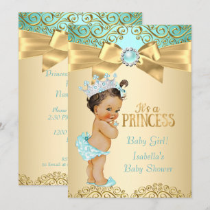 Invitation Baby Shower de Princesse Damassé Sarcelle Or