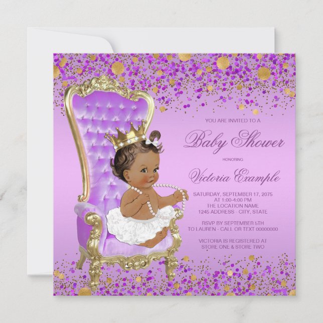 Invitation Baby shower de Princesse Ethnique Purple Gold (Devant)
