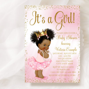 Invitation Baby shower de princesse ethnique rose et or