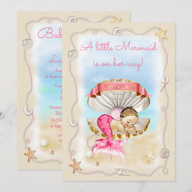 Invitation Baby shower de princesse Mermaid Clam Shell (Devant / Derrière)