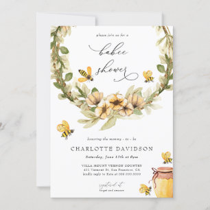 Invitation Baby shower de printemps de l'abeille jaune vert