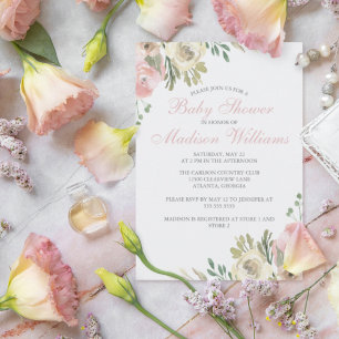 Invitation Baby shower de printemps douce rose florale Élégan
