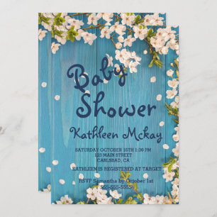 Invitation Baby shower de printemps en fleurs de cerisier ble
