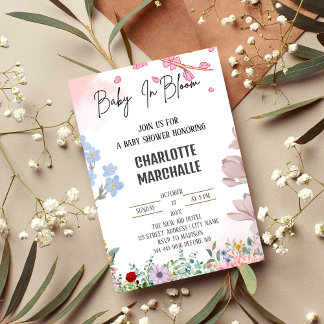Invitation Baby shower de printemps floral - Bébé en fleurs!