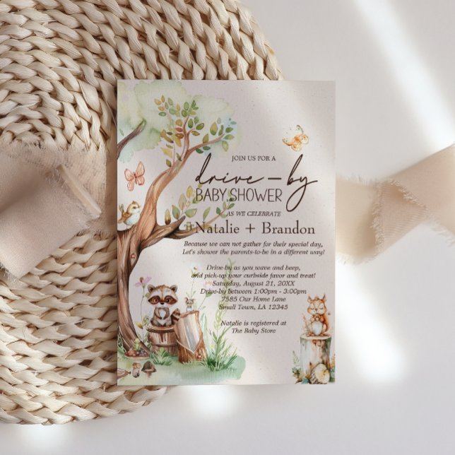 Invitation Baby shower de promenade Boho Animaux de forêt (Créateur téléchargé)
