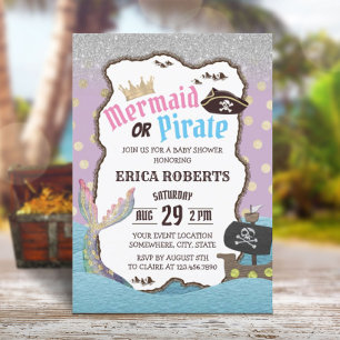 Invitation Baby shower de puces de sirène ou de pirate pourpr