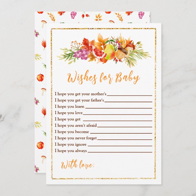 Invitation Baby shower De Récolte Automne Souhaite Pour Bébé (Devant / Derrière)