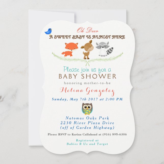 Invitation Baby shower de région boisée (Devant)