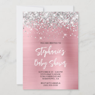 Invitation Baby shower de registre en ligne Silver et Pink Gl