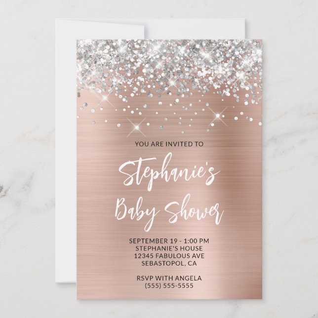 Invitation Baby shower de registre en ligne Silver Rose Gold  (Devant)