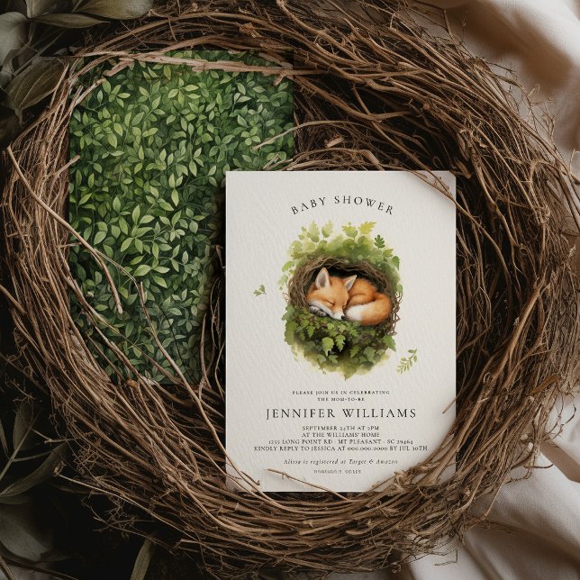 Invitation Baby shower de renard couché d'aquarell (Créateur téléchargé)