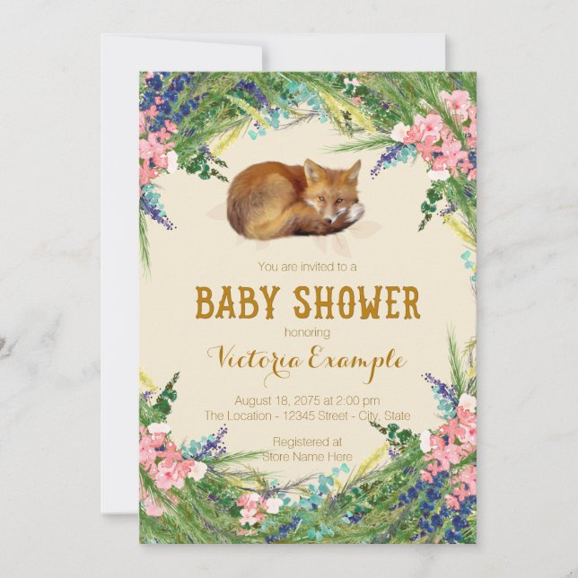Invitation Baby shower de renard doux (Devant)