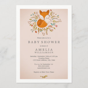 Invitation Baby shower de renard rose doux en bois