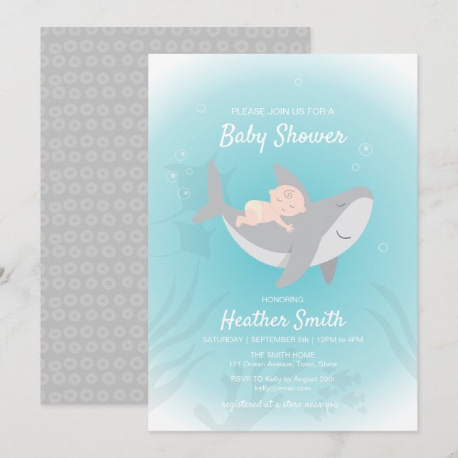 Invitation Baby shower de requin doux (Devant / Derrière)