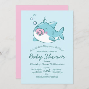 Invitation Baby shower de requin mignon Kawaii fille rose