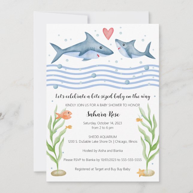 Invitation Baby shower de requins sous l'Invitatio (Devant)