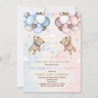 Invitation Baby shower de révélation de genre de l'ours en pe