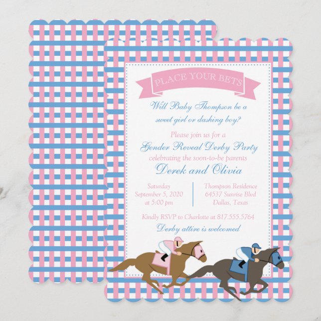 Invitation Baby shower de révélation de genre du Derby Party (Devant / Derrière)