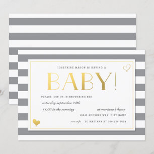Invitation Baby shower de révélation de genre en Gris & Faux