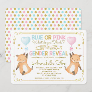 Invitation Baby shower de révélation de genre Fox Blue Pink G