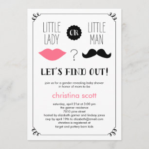 Invitation Baby shower de révélation de genre Lips et Mustach