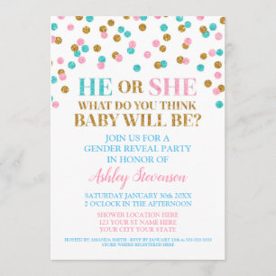 Invitation Baby shower de révélation de genre pour Confetti G