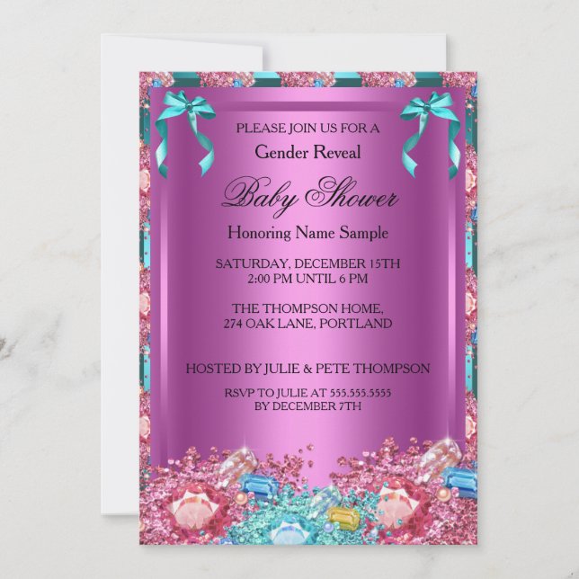 Invitation Baby shower de révélation de genre rose Turquoise  (Devant)