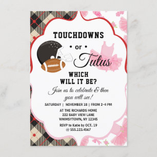 Invitation Baby shower de révélation de genre Touchdowns ou T