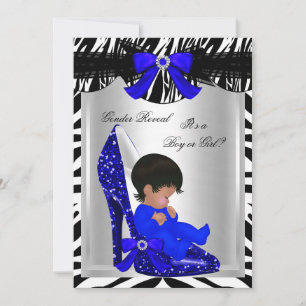 Invitation Baby shower de révélation de genre Zebra Blue Baby