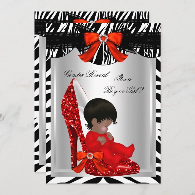 Invitation Baby shower de révélation de genre Zebra Red Baby  (Devant / Derrière)