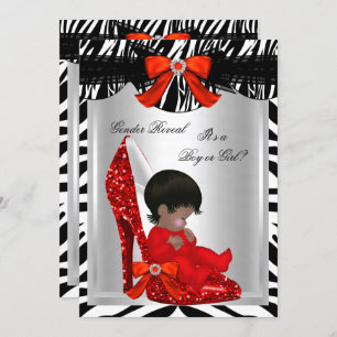 Invitation Baby shower de révélation de genre Zebra Red Baby 