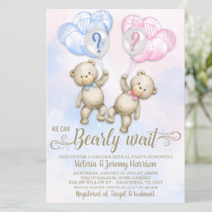 Invitation Baby shower de révélation du genre de l'ours