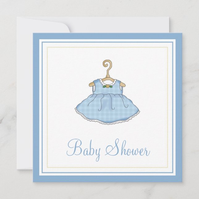 Invitation Baby shower de robe bleu petite fille (Devant)