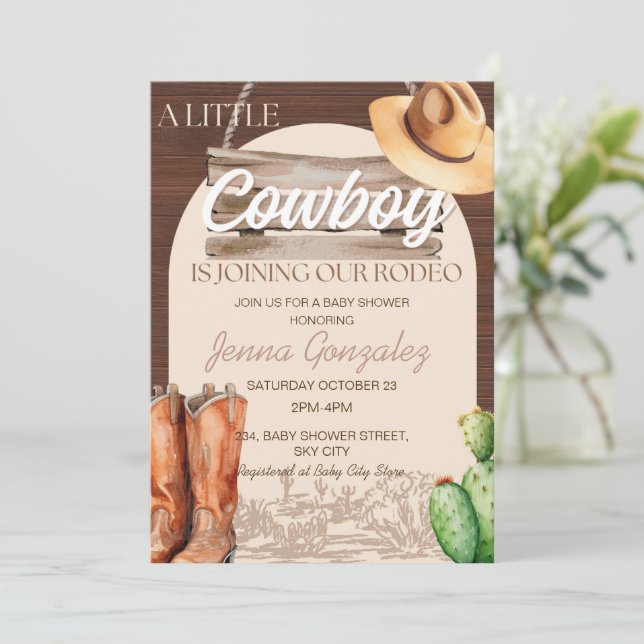 Invitation Baby shower de rodéo Little Cowboy Western Wild We (Debout devant)