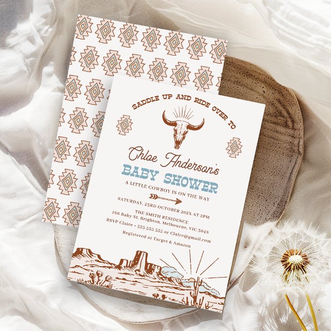 Invitation Baby shower de rodéo tribal Brown vintage (Cowboy Baby Shower Invitation Invitation, Western Themed, Rodeo Wild West Boys  Boho Tribal )