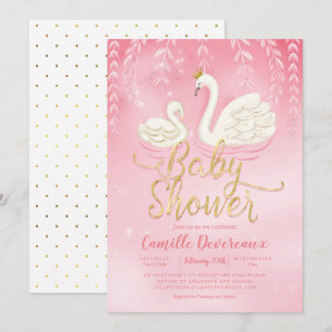 Invitation Baby shower de rose d'or d'étang de cygne