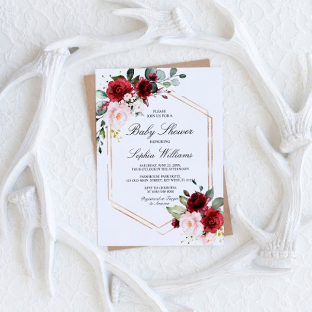 Invitation Baby shower de roses roses bleues et bordeaux (Créateur téléchargé)