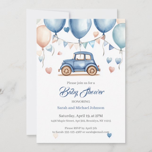 Invitation Baby shower de roues Vintages personnal (Devant)