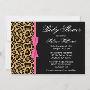 Invitation Baby shower de ruban imprimé Leopard Motif rose