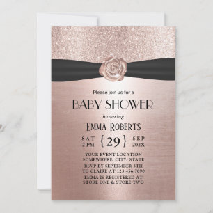 Invitation Baby shower de ruban noir Rose de luxe