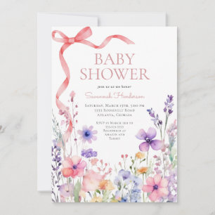 Invitation Baby shower de ruban rose fleur sauvage