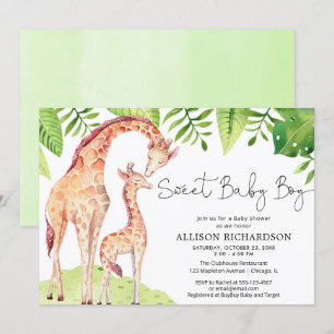 Invitation baby shower de safari pour girafe bébé sucré et gi